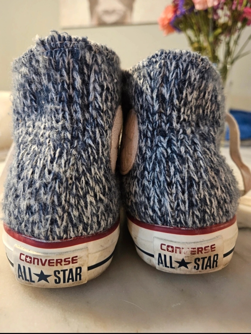 Converse Knit High-Top Sneakers in Heathered Blue and White Size 7